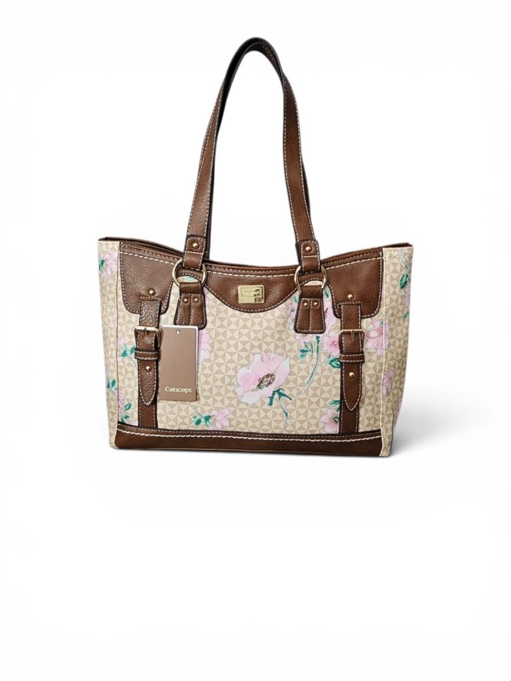 Concept Taylor Signature Floral Boho Buckle Tote Shoulder New Bag Beige Brown